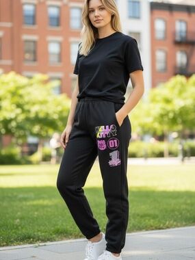 Hello Kitty Black Graphic Jogger Pants